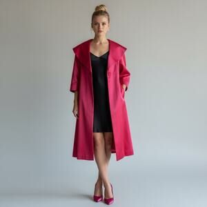 Vintage 1950s Sandra Sage Swing Coat | Hot Pink Satin Opera Jacket | Mid-Century